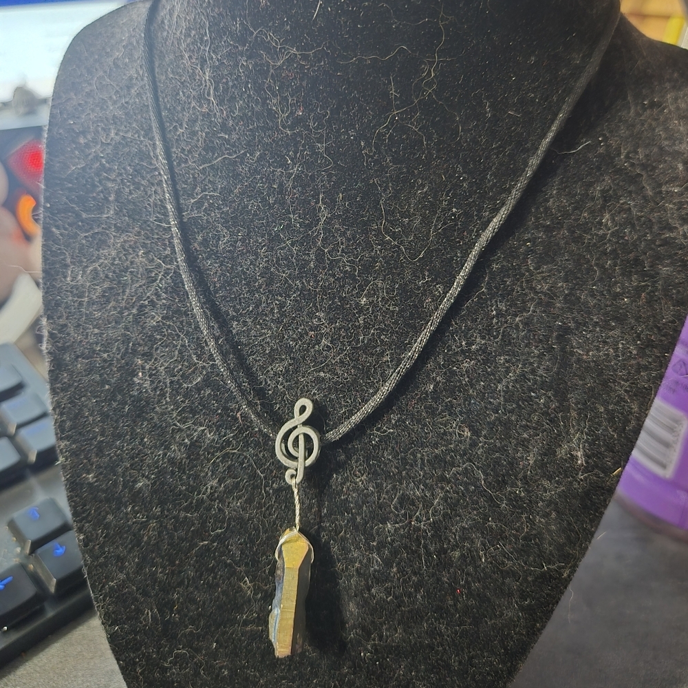 Rainbow Aura Quartz Treble Clef Necklace